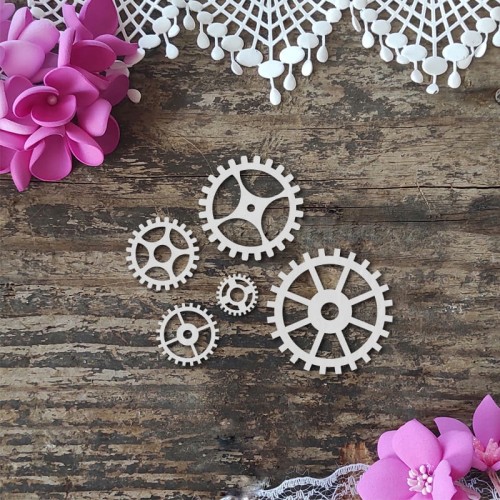 Trybiki, koła zębate, tekturka, scrapbooking, Przez Okienko