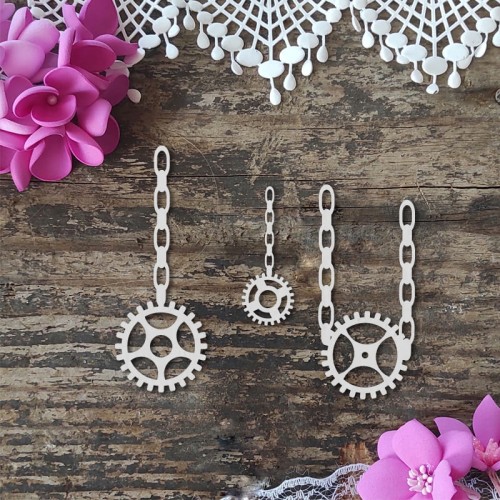 Tekturki koła zębate, trybiki na łańcuchu, scrapbooking
