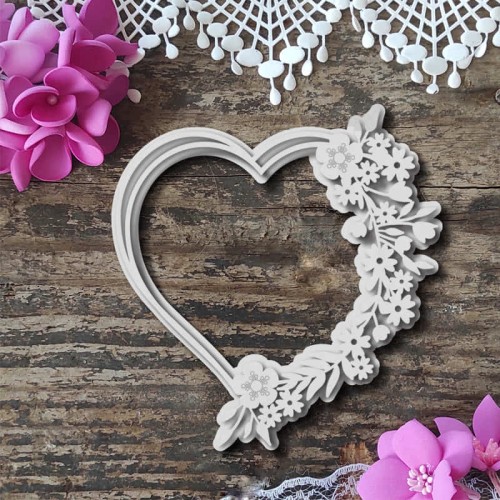 Ramka warstwowa serce wianuszek z kwiatkami tekturki scrapbooking