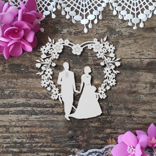 ramka serce z kwiatkami i mloda para tekturki scrapbooking