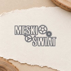 Stempel napis "Męski świat" z trybikami